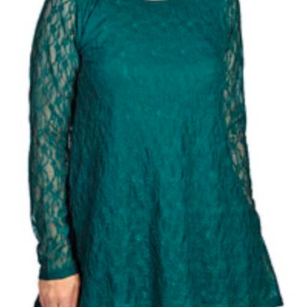 TOP, ALL LACE, EMERALD GREEN, SIZE 2X, PULL OVER, LONG SLEEVES, RELAXED FIT,